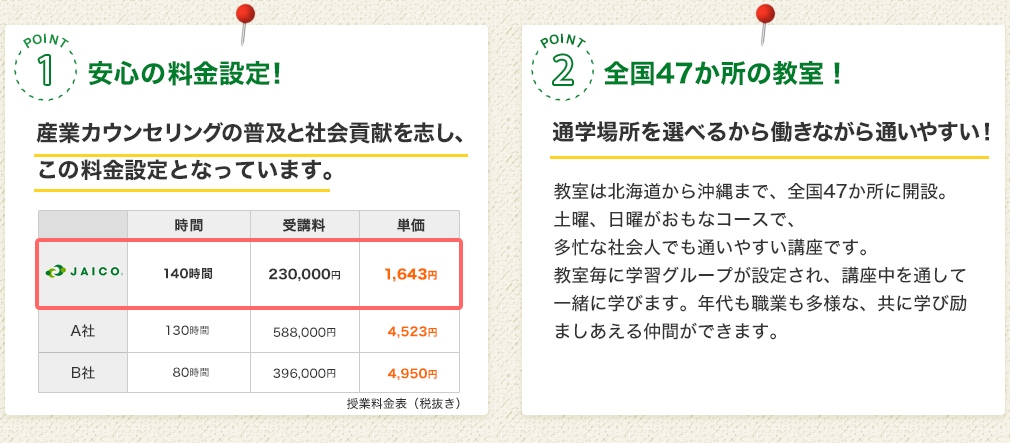 安心の料金設定！　全国47か所の教室！